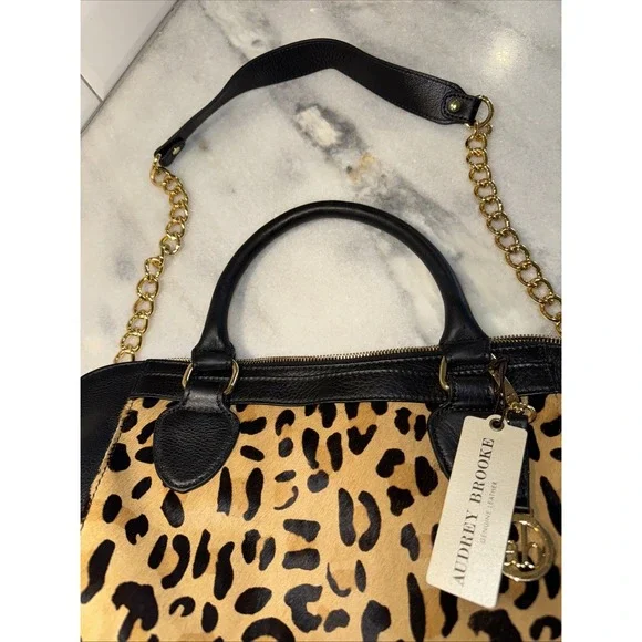 Audrey Brooks Leopard Skin/black Leather Purse New With Tags - Picture 6 of 16